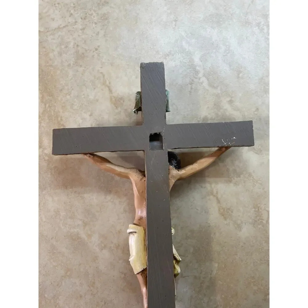 Religious Wall Crucifix Jesus Christ on Cross Faux Wood Grain Catholic Decor